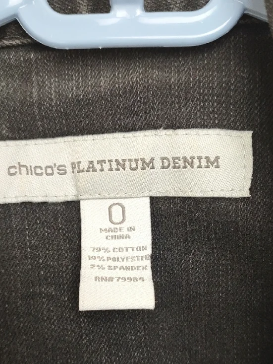 Chicos Platinum Denim Black Stretch Jacket Size 0 Rhinestone - Picture 2 of 8